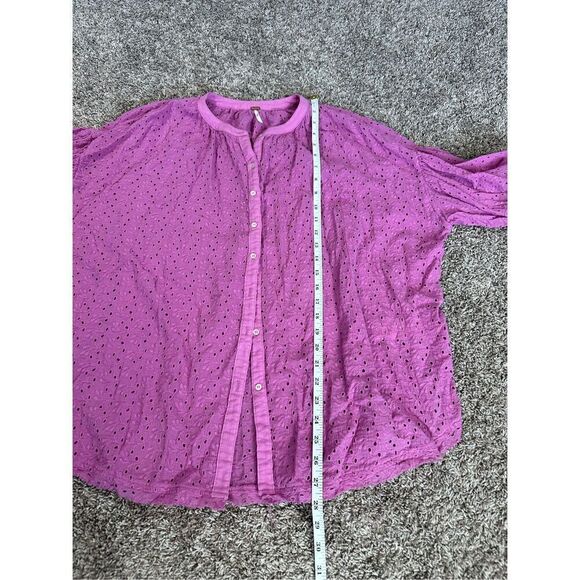 Free People Maddison Eyelet Blouse Orchid L Button Front Long Sleeve Oversized - Picture 10 of 16